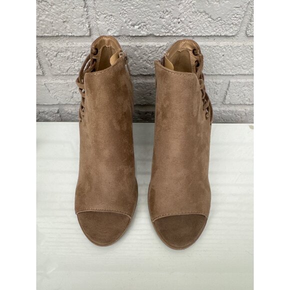 Soda Women Beige Open Toe Stack Heel Booties Size 8 - Picture 1 of 8